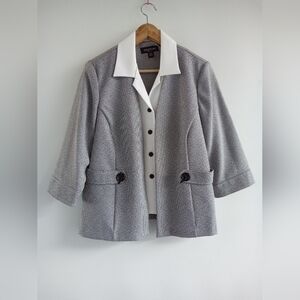 Perceptions Women's Gray Textured Open-Front Jacket with White Trim - Size 16P